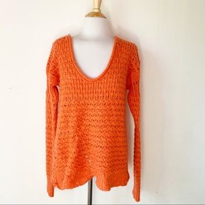 Free People Wool Blend Orange Chunky Knit Sweater